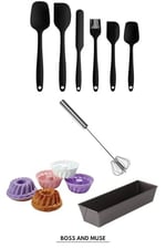 bossandmuse 9 Parça Silikon Kek Kalıbı Metal Kek Kalıbı Silikon Spatula Metal Çırpıcı