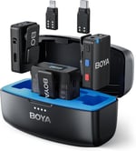 BOYA MFi Sertifikalı Lightning & USB-C ile MIC Kablosuz Yaka Mikrofon, Yerleşik Kayıt, 300M (950 ft.) Menzil, 50 Saat Pil Ömrü, Gürültü Engelleme, iPhone, Android, PC için Kablosuz Mikrofon