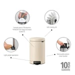 Brabantia - NewIcon pedallı çöp kovası 12 l – mutfak veya yatak odası için orta çöp kutusu – yumuşak kapanan kapak – kolay p - Seçenekler: 3 L, 3 Liter, 5 L, 5 Litre, 12 L, 12 Liter, 20 L, 20 litre...
