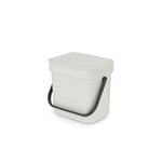 Brabantia - Sort & Go çöp kutusu 3 l – küçük geri dönüşüm kabı – taşıma sapı – bakımı kolay – tezgah veya mutfak dolabı için – mutfak çöp kovası – açık gri – 19 x 14 x 18 cm