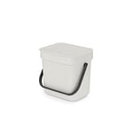 Brabantia - Sort & Go çöp kutusu 3 l – küçük geri dönüşüm kabı – taşıma sapı – bakımı kolay – tezgah veya mutfak dolabı için – mutfak çöp kovası – açık gri – 19 x 14 x 18 cm