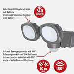 Brennenstuhl Pilli LED Spot Lamba LUFOS / Kablosuz LED Dış Mekan Spotu Pilli ve Hareket Sensörlü, 8 Adet LED Lamba, 2 x 240 Lümen, Dış Mekan için - Seçenekler: 2x 240 Lumen, 440 Lumen