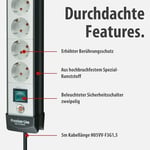 Brennenstuhl Premium Line Serisi 8 Soketli 5 Metre Uzatma Kablosu Siyah Gri