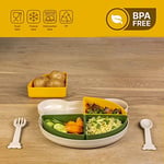 Buddy Mama Tabağı Seti, 1 Ayıcık Tabak 4 Kase Çatal-Kaşık, Bebek ve Çocuklar İçin Yemek Takımı, BPA İçermez, Bej Sarı Yeşil