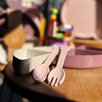 Buddy Mama Tabağı Seti, 1 Ayıcık Tabak 4 Kase Çatal-Kaşık, Bebek ve Çocuklar İçin Yemek Takımı, BPA İçermez, Pembe Mor Bej
