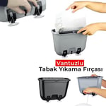 Bulaşık Fırçası Temizleyici Pratik Sabun Dağıtıcı Tabak Bardak Tencere Yıkama Aparatı Çok Renkli Fonksiyonel Hazneli (Tabak Yıkama Fırçası, Gri)