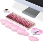 Bulut Mouse Pad ve Klavye Bilek Dinlenme Seti,Bilgisayar Masası için 4 Adet Pembe Ergonomik Kol Desteği,Mousepad ve Coaster ile Sevimli Palm Dinlenme Yastığı | Ofis Bilgisayar Dizüstü Yazma Ağrı
