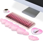 Bulut Mouse Pad ve Klavye Bilek Dinlenme Seti,Bilgisayar Masası için 4 Adet Pembe Ergonomik Kol Desteği,Mousepad ve Coaster ile Sevimli Palm Dinlenme Yastığı | Ofis Bilgisayar Dizüstü Yazma Ağrı