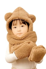 Bundera Babykid Çocuk Kapşonlu Peluş Bere Atkı Eldiven Welsoft Boyunluk Rüzgar Geçirmez Kulaklı Şapka - Seçenekler: 3-6 Yıl, 7-10 Yıl, Tek Beden