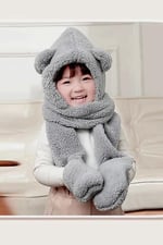 Bundera Babykid Çocuk Kapşonlu Peluş Bere Atkı Eldiven Welsoft Boyunluk Rüzgar Geçirmez Kulaklı Şapka - Seçenekler: 3-6 Yıl, 7-10 Yıl, Tek Beden