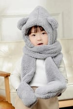 Bundera Babykid Çocuk Kapşonlu Peluş Bere Atkı Eldiven Welsoft Boyunluk Rüzgar Geçirmez Kulaklı Şapka - Seçenekler: 3-6 Yıl, 7-10 Yıl, Tek Beden