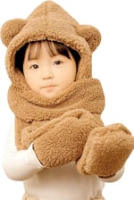 Bundera Babykid Çocuk Kapşonlu Peluş Bere Atkı Eldiven Welsoft Boyunluk Rüzgar Geçirmez Kulaklı Şapka - Seçenekler: 3-6 Yıl, 7-10 Yıl, Tek Beden