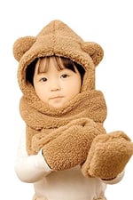 Bundera Babykid Çocuk Kapşonlu Peluş Bere Atkı Eldiven Welsoft Boyunluk Rüzgar Geçirmez Kulaklı Şapka - Seçenekler: 3-6 Yıl, 7-10 Yıl, Tek Beden