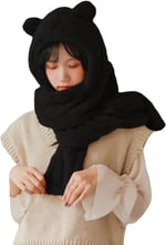 Bundera Kapüşonlu Peluş Bere Atkı Kadın Welsoft Polar Boyunluk Şalı Rüzgar Geçirmez Kulaklı Şapka