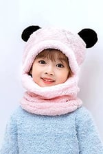 Bundera Panda Çocuk Kapşonlu Peluş Bere Atkı Welsoft Boyunluk Rüzgar Geçirmez Kulaklı Şapka
