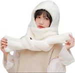 Bundera Scarf Kapşonlu Kadın Peluş Bere Atkı Kadın Welsoft Polar Boyunluk Şalı Rüzgar Geçirmez Şapka