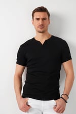 Buratti% 100 Pamuklu V Yaka T Shirt ERKEK T SHİRT 5902122 SİYAH M
