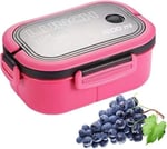 Busstier 1200 ml 2 Katlı 6 Bölmeli BPA'sız PP Plastik Sefer Tası ve Beslenme Çantası - Hava Kilitli Bento Lunch Box, Çatal ve Kaşık Dahil (Pembe)