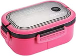 Busstier 1200 ml 2 Katlı 6 Bölmeli BPA'sız PP Plastik Sefer Tası ve Beslenme Çantası - Hava Kilitli Bento Lunch Box, Çatal ve Kaşık Dahil (Pembe)