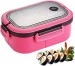 Busstier 1200 ml 2 Katlı 6 Bölmeli BPA'sız PP Plastik Sefer Tası ve Beslenme Çantası - Hava Kilitli Bento Lunch Box, Çatal ve Kaşık Dahil (Pembe)