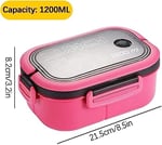 Busstier 1200 ml 2 Katlı 6 Bölmeli BPA'sız PP Plastik Sefer Tası ve Beslenme Çantası - Hava Kilitli Bento Lunch Box, Çatal ve Kaşık Dahil (Pembe)
