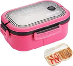 Busstier 1200 ml 2 Katlı 6 Bölmeli BPA'sız PP Plastik Sefer Tası ve Beslenme Çantası - Hava Kilitli Bento Lunch Box, Çatal ve Kaşık Dahil (Pembe)