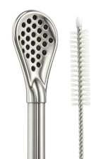 Busstier Süzgeç Uçlu Metal Pipet Seti, Filtreli Kaşık Pipet, Temizleme Fırçası Dahil, Kokteyl Sunum Bitki Çayı ve Yerba Mate (Bombilla) için Tekrar Kullanılabilir Şık Tasarım