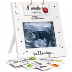 BUULUE Ultrason resim çerçevesi, Haftalık Göbek Yumruğu Meyve ve Sebze İşaretleri ile Sonogram Resim Çerçevesi, Ebeveynlerin Hamile Kadınlar için Eşsiz Hediyeler Olmasını Bekliyor, Bebek Büyümesini Ta