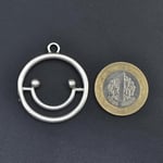 Büyük Gülen Surat - Smile Erkek Kadın Kolye Antik Gümüş Kaplama - 60 cm Düz Zincir