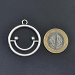 Büyük Gülen Surat - Smile Erkek Kadın Kolye Antik Gümüş Kaplama - 60 cm Düz Zincir