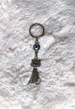 Büyülü Kedi Nazar Boncuklu Metal Anahtarlık Hediyelik Süs Eşyası Araba Çanta Aksesuarı 13cmx3cm