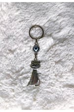 Büyülü Kedi Nazar Boncuklu Metal Anahtarlık Hediyelik Süs Eşyası Araba Çanta Aksesuarı 13cmx3cm