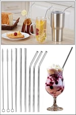 by AKCAKESE 6'lı Paslanmaz Çelik Pipet + 3 Adet Temizleme Fırçası - 1054204183093