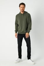 BY COMEOR Erkek Haki Basic Kapüşonlu Regular Fit Normal Kesim 2 İplik Kumaş Günlük Sweatshirt