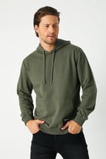 BY COMEOR Erkek Haki Basic Kapüşonlu Regular Fit Normal Kesim 2 İplik Kumaş Günlük Sweatshirt