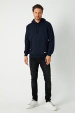 BY COMEOR Erkek Lacivert Basic Kapüşonlu Regular Fit Normal Kesim 2 İplik Kumaş Günlük Sweatshirt