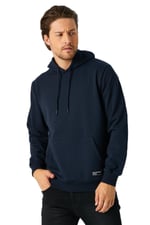 BY COMEOR Erkek Lacivert Basic Kapüşonlu Regular Fit Normal Kesim 2 İplik Kumaş Günlük Sweatshirt