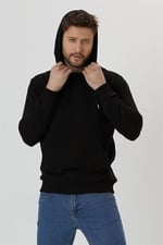 BY COMEOR Erkek Siyah Kapüşonlu Nakış Detaylı Sweatshirt