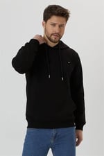 BY COMEOR Erkek Siyah Kapüşonlu Nakış Detaylı Sweatshirt