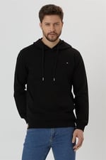 BY COMEOR Erkek Siyah Kapüşonlu Nakış Detaylı Sweatshirt