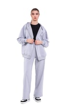 BY COMEOR Kadın Gri Normal Kalıp Basic Beli Lastikli Kapüşonlu Oversize Mevsimlik Alt Üst Eşofman Takımı CMRE7367