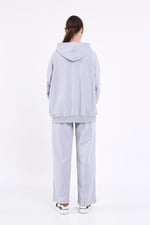 BY COMEOR Kadın Gri Normal Kalıp Basic Beli Lastikli Kapüşonlu Oversize Mevsimlik Alt Üst Eşofman Takımı CMRE7367