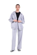 BY COMEOR Kadın Gri Normal Kalıp Basic Beli Lastikli Kapüşonlu Oversize Mevsimlik Alt Üst Eşofman Takımı CMRE7367