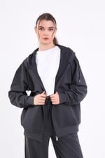 BY COMEOR Kadın Normal Kalıp Basic Beli Lastikli Kapüşonlu Oversize Mevsimlik Alt Üst Eşofman Takımı