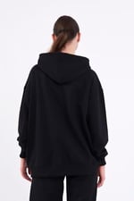 BY COMEOR Siyah Kanguru Cepli Kapüşonlu Fermuarlı Oversize Kadın Sweatshirt Siyah XL XL
