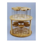 BYBARS 12li Standlı Baharatlık Takım Organizer Bambu Kapak Ahşap Stand