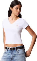 Calvin Klein A- SS WOVEN LABEL RIB VNECK TEE Tişört Kadın