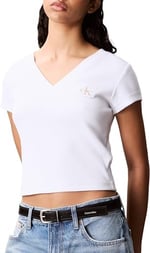Calvin Klein A- SS WOVEN LABEL RIB VNECK TEE Tişört Kadın