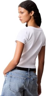 Calvin Klein A- SS WOVEN LABEL RIB VNECK TEE Tişört Kadın