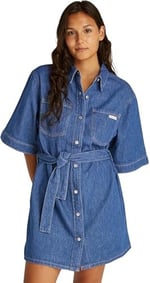 Calvin Klein LINEN BOXY BELTED SHIRT DRESS Elbise Kadın